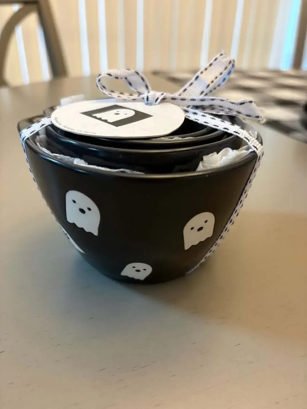 Rae Dunn Black Ceramic Measuring Cups Set with White Ghosts